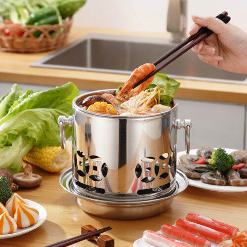 Stainless Steel Mini Asian Buffet Hot Pot Single Person Shabu Alcohol Stove Burner with Lid - Image 9