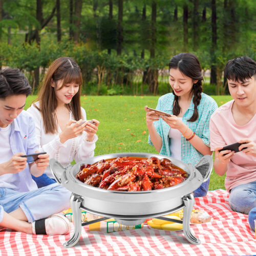 Stainless Steel Round Buffet Chafing Dish Cater Food Warmer Chafer with Glass Top Lid - Image 7