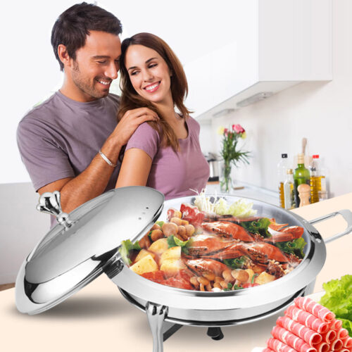 Stainless Steel Round Buffet Chafing Dish Cater Food Warmer Chafer with Glass Top Lid - Image 8