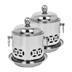 2x Stainless Steel Mini Asian Buffet Hot Pot Single Person Shabu Alcohol Stove Burner with Lid