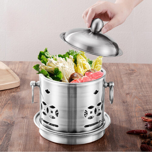 2x Stainless Steel Mini Asian Buffet Hot Pot Single Person Shabu Alcohol Stove Burner with Lid - Image 8