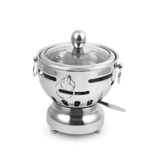 2x Stainless Steel Mini Asian Buffet Hot Pot Single Person Shabu Alcohol Stove Burner with Glass Lid - Image 3
