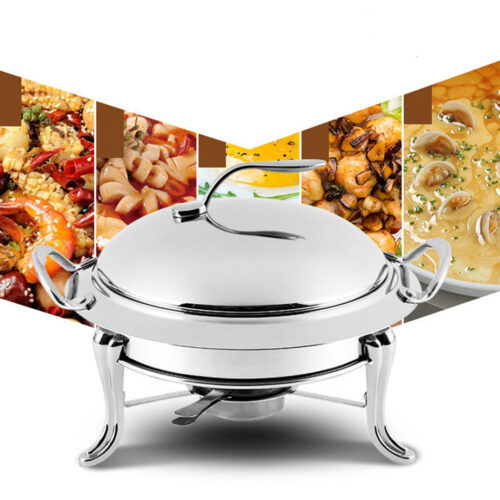 2x Stainless Steel Gold Accents Round Buffet Chafing Dish Cater Food Warmer Chafer with Glass Top Lid - Image 8