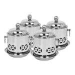 4x Stainless Steel Mini Asian Buffet Hot Pot Single Person Shabu Alcohol Stove Burner with Lid