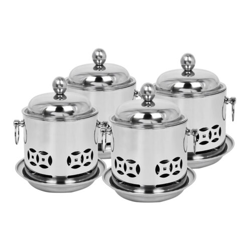 4x Stainless Steel Mini Asian Buffet Hot Pot Single Person Shabu Alcohol Stove Burner with Lid