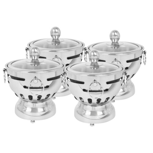 4x Stainless Steel Mini Asian Buffet Hot Pot Single Person Shabu Alcohol Stove Burner with Glass Lid