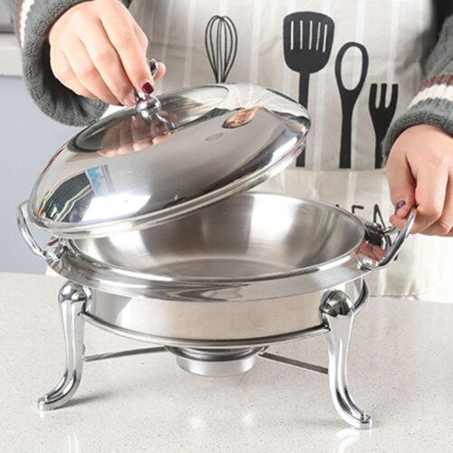 4x Stainless Steel Gold Accents Round Buffet Chafing Dish Cater Food Warmer Chafer with Glass Top Lid - Image 5