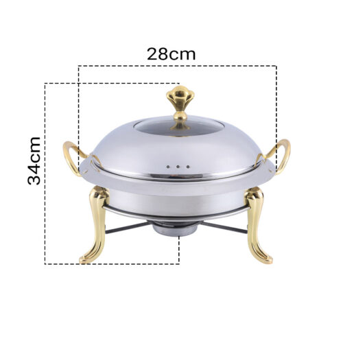 4x Stainless Steel Gold Accents Round Buffet Chafing Dish Cater Food Warmer Chafer with Glass Top Lid - Image 6