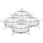 4x Stainless Steel Round Buffet Chafing Dish Cater Food Warmer Chafer with Glass Top Lid