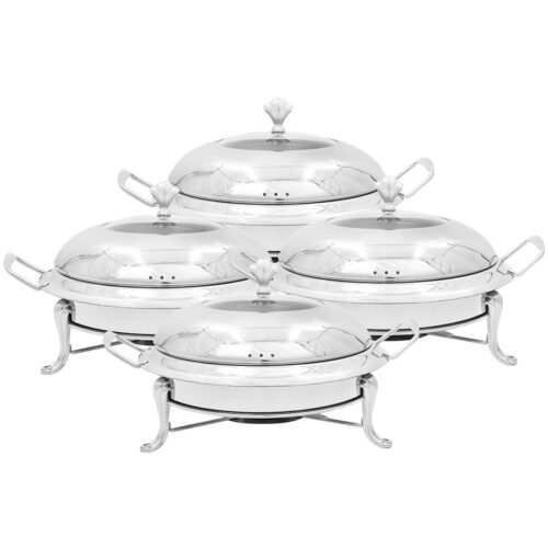 4x Stainless Steel Round Buffet Chafing Dish Cater Food Warmer Chafer with Glass Top Lid