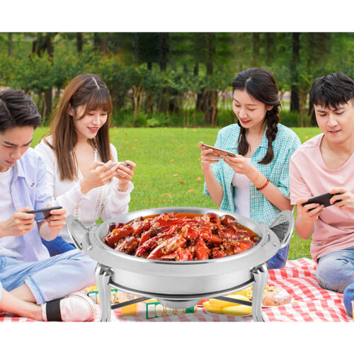 4x Stainless Steel Round Buffet Chafing Dish Cater Food Warmer Chafer with Glass Top Lid - Image 6