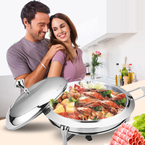 4x Stainless Steel Round Buffet Chafing Dish Cater Food Warmer Chafer with Glass Top Lid - Image 7