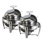 2x 6.5L Stainless Steel Round Soup Tureen Bowl Station Roll Top Buffet Chafing Dish Catering Chafer Food Warmer Server