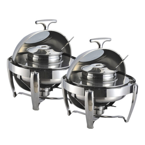 2x 6.5L Stainless Steel Round Soup Tureen Bowl Station Roll Top Buffet Chafing Dish Catering Chafer Food Warmer Server