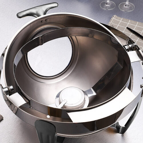 2x 6.5L Stainless Steel Round Soup Tureen Bowl Station Roll Top Buffet Chafing Dish Catering Chafer Food Warmer Server - Image 4