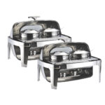 2x 6.5L Stainless Steel Double Soup Tureen Bowl Station Roll Top Buffet Chafing Dish Catering Chafer Food Warmer Server