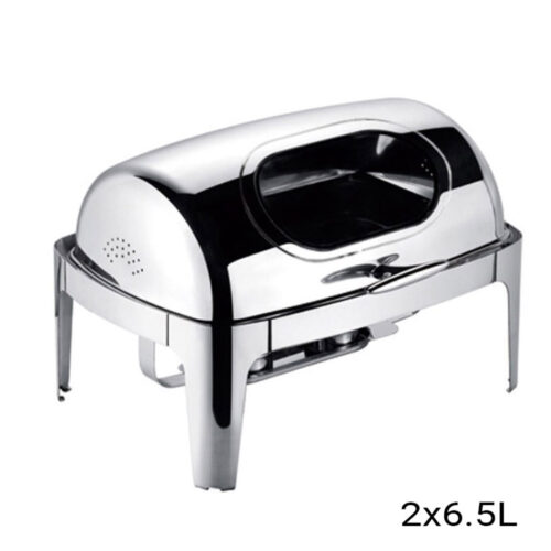 2x 6.5L Stainless Steel Double Soup Tureen Bowl Station Roll Top Buffet Chafing Dish Catering Chafer Food Warmer Server - Image 2