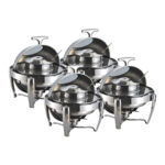 4x 6.5L Stainless Steel Round Soup Tureen Bowl Station Roll Top Buffet Chafing Dish Catering Chafer Food Warmer Server