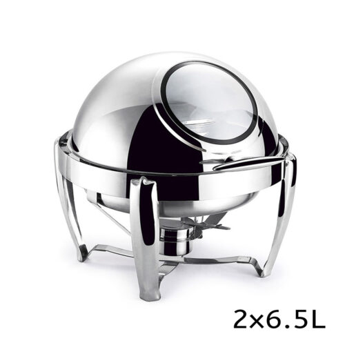 4x 6.5L Stainless Steel Round Soup Tureen Bowl Station Roll Top Buffet Chafing Dish Catering Chafer Food Warmer Server - Image 2