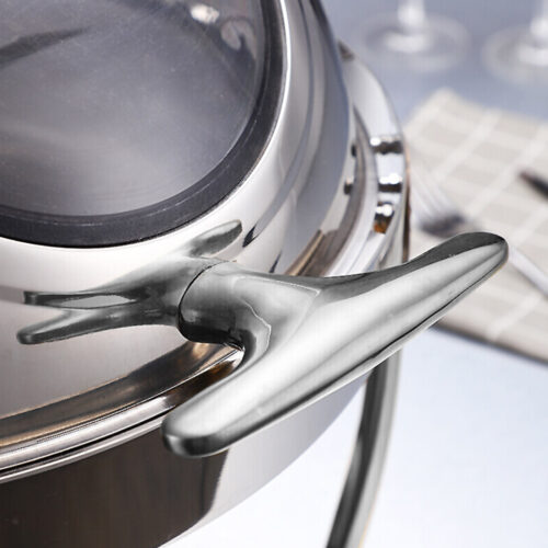 4x 6.5L Stainless Steel Round Soup Tureen Bowl Station Roll Top Buffet Chafing Dish Catering Chafer Food Warmer Server - Image 5