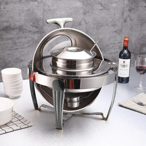 4x 6.5L Stainless Steel Round Soup Tureen Bowl Station Roll Top Buffet Chafing Dish Catering Chafer Food Warmer Server - Image 7