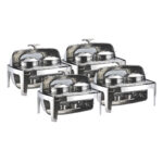 4x 6.5L Stainless Steel Double Soup Tureen Bowl Station Roll Top Buffet Chafing Dish Catering Chafer Food Warmer Server