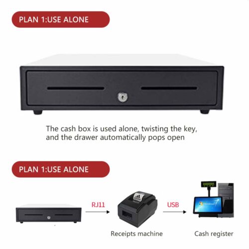 Black Heavy Duty Cash Drawer Electronic 4 Bills 8 Coins Cheque Slot Tray Pos 410 - Image 8