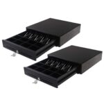 2x Black Heavy Duty Cash Drawer Electronic 4 Bills 8 Coins Cheque Slot Tray Pos 410