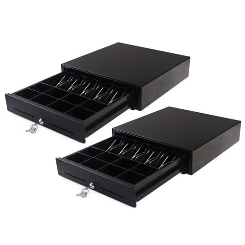 2x Black Heavy Duty Cash Drawer Electronic 4 Bills 8 Coins Cheque Slot Tray Pos 410