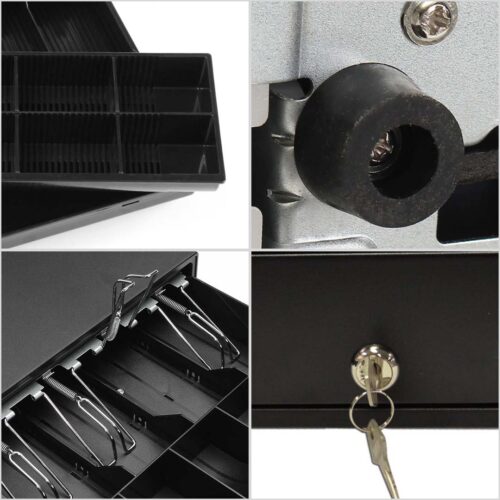 2x Black Heavy Duty Cash Drawer Electronic 4 Bills 8 Coins Cheque Slot Tray Pos 410 - Image 5