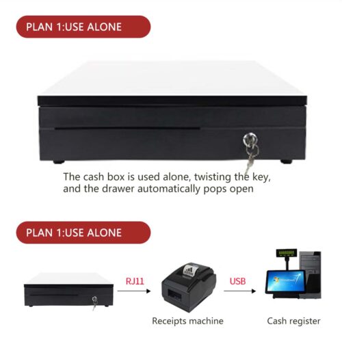 2x Black Heavy Duty Cash Drawer Electronic 4 Bills 8 Coins Cheque Slot Tray Pos 410 - Image 6