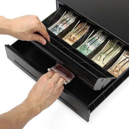 2x Black Heavy Duty Cash Drawer Electronic 4 Bills 8 Coins Cheque Slot Tray Pos 410 - Image 7
