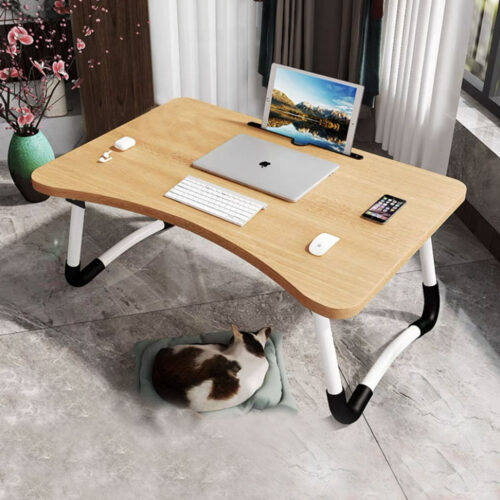 Walnut Portable Bed Table Adjustable Folding Bed Sofa Study Table Laptop Mini Desk with Notebook Stand Holder - Image 2