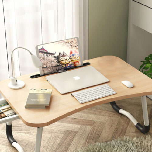Walnut Portable Bed Table Adjustable Folding Bed Sofa Study Table Laptop Mini Desk with Notebook Stand Holder - Image 6