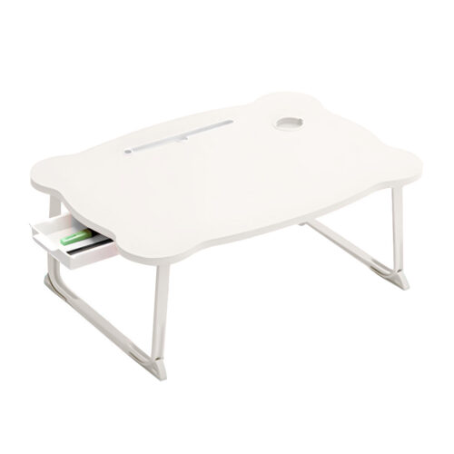 White Portable Bed Table Adjustable Folding Mini Desk with Mini Drawer Cup Holder