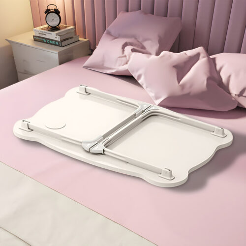 White Portable Bed Table Adjustable Folding Mini Desk with Mini Drawer Cup Holder - Image 6