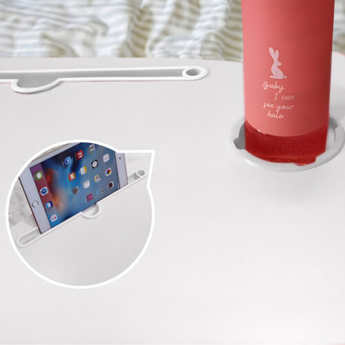 White Portable Bed Table Adjustable Folding Mini Desk with Mini Drawer Cup Holder - Image 8
