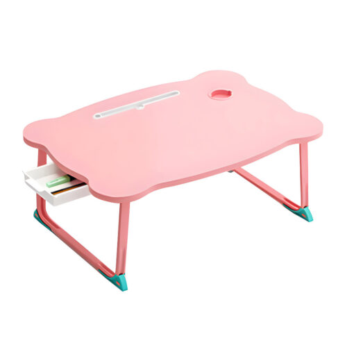 Pink Portable Bed Table Adjustable Folding Mini Desk with Mini Drawer Cup Holder