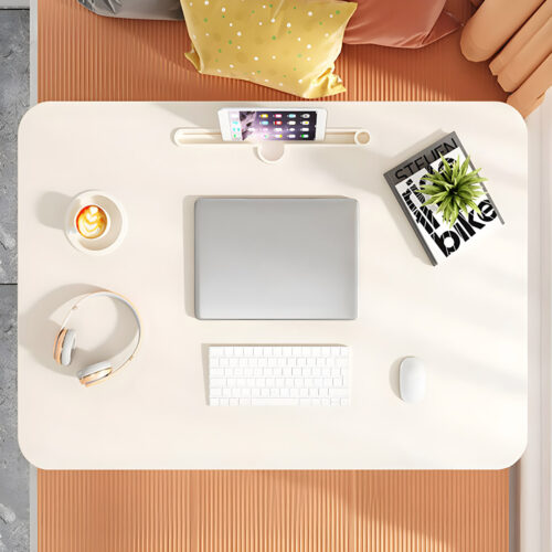 White Portable Bed Table Adjustable Folding Mini Desk with Cup Holder - Image 4