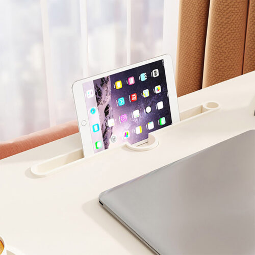 White Portable Bed Table Adjustable Folding Mini Desk with Cup Holder - Image 6