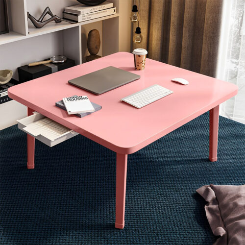 Pink Portable Floor Table Small Square Space-Saving Mini Desk Decor - Image 2