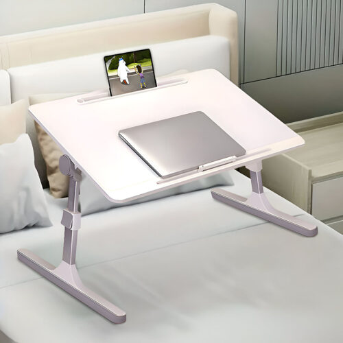 60X40cm White Small Laptop Bed Portable Folding Study Table Adjustable - Image 2
