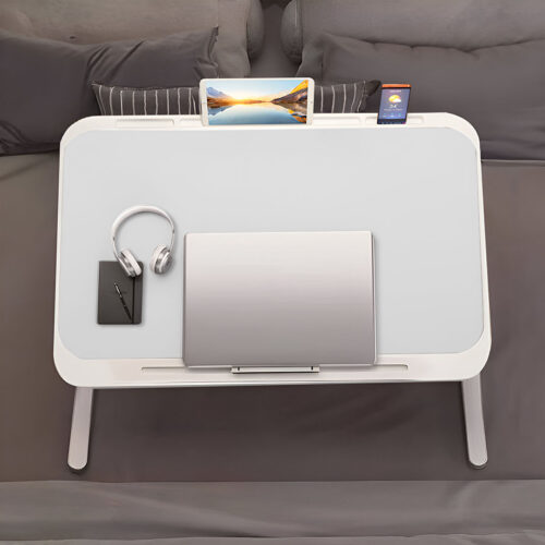 70X45cm White Small Laptop Bed Portable Folding Study Table Adjustable - Image 4