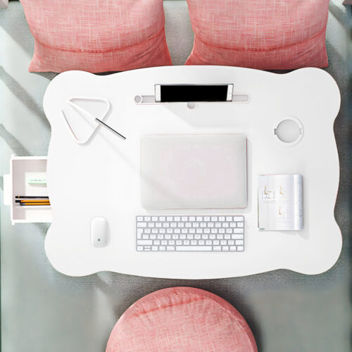 2x White Portable Bed Table Adjustable Folding Mini Desk with Mini Drawer Cup Holder - Image 4