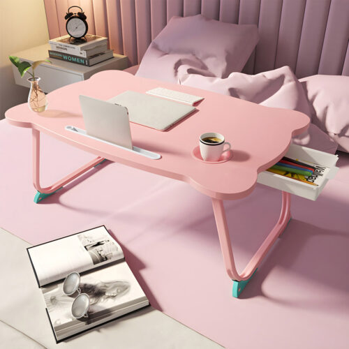 2x Pink Portable Bed Table Adjustable Folding Mini Desk with Mini Drawer Cup Holder - Image 2