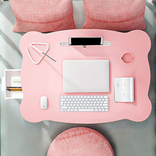 2x Pink Portable Bed Table Adjustable Folding Mini Desk with Mini Drawer Cup Holder - Image 4