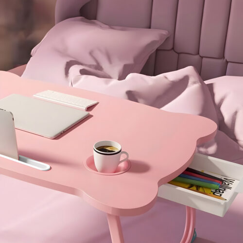 2x Pink Portable Bed Table Adjustable Folding Mini Desk with Mini Drawer Cup Holder - Image 5