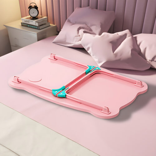 2x Pink Portable Bed Table Adjustable Folding Mini Desk with Mini Drawer Cup Holder - Image 6