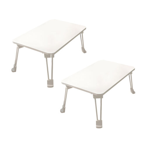 2x White Portable Bed Table Adjustable Folding Mini Desk with Cup Holder