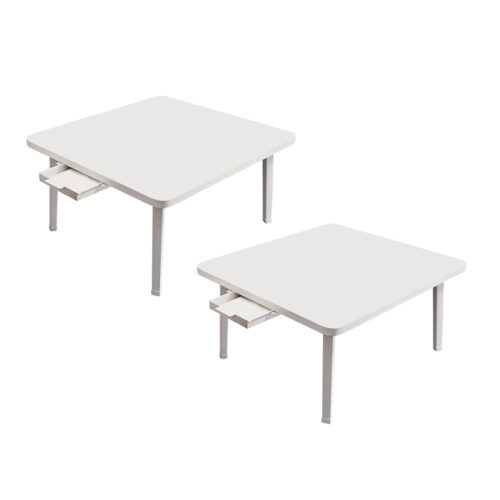 2x White Portable Floor Table Small Square Space-Saving Mini Desk Decor